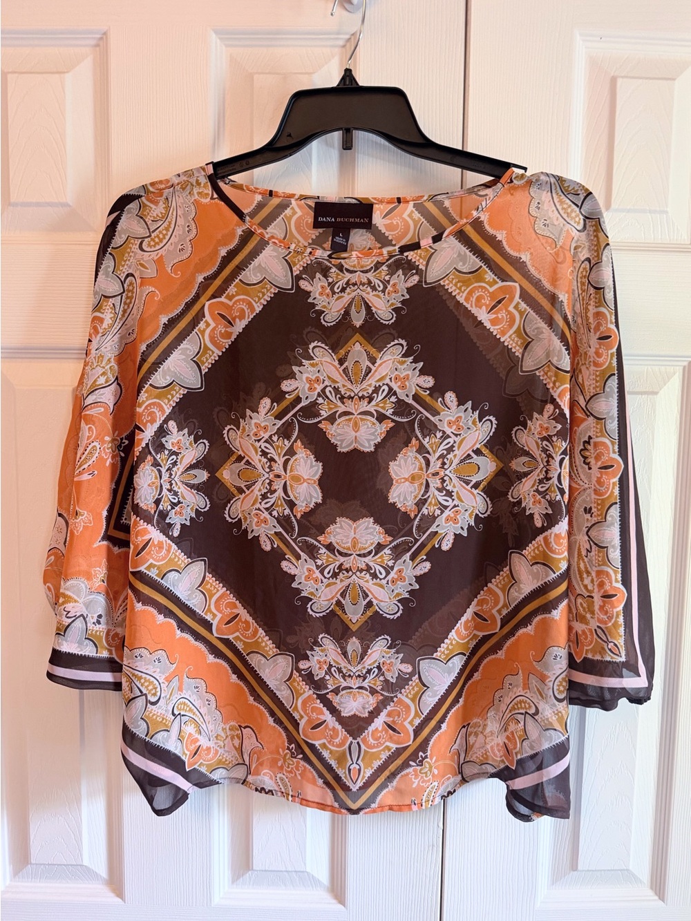 Dana Buchman Orange and Brown Printed Blouse